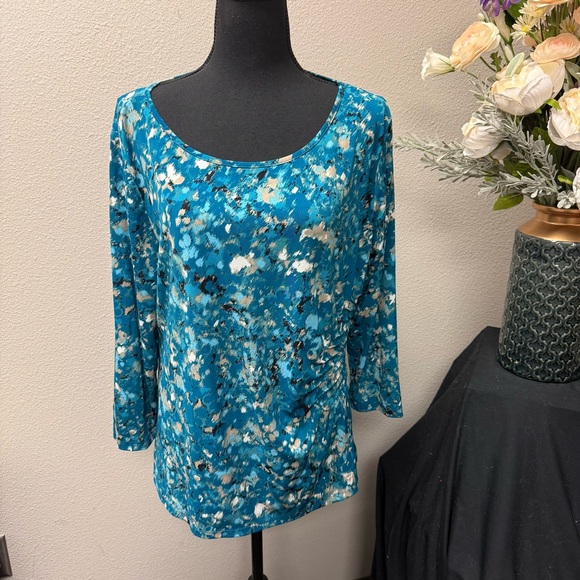 Dana Buchman Tops - Dana Buchman Teal Abstract Ruched Side Scoop Neck Top XL